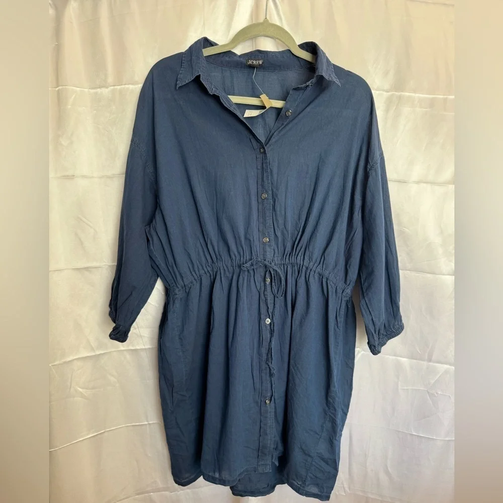 J. Crew Cinched Blue T-Shirt Long Sleeve Dress Size Medium